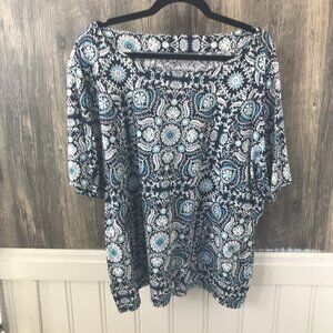 Talbots blue & white 100% pima cotton boat neck t-shirt size 3X